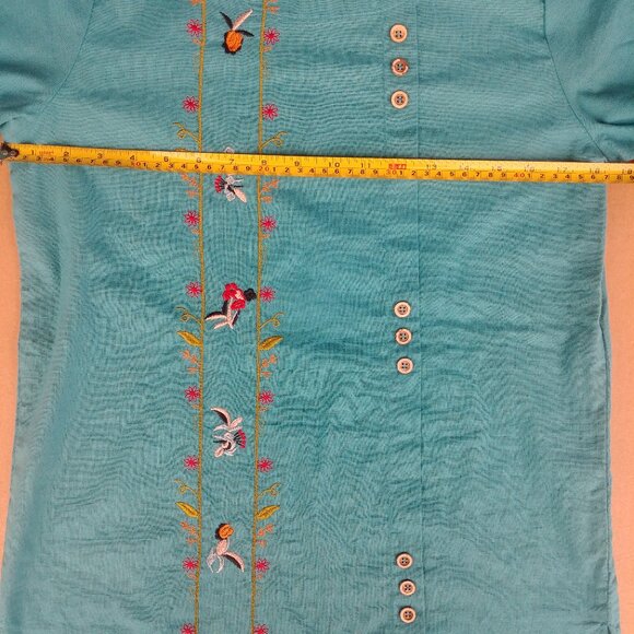 Bright blue embroidered short sleeve blouse top Medium - Picture 12 of 12